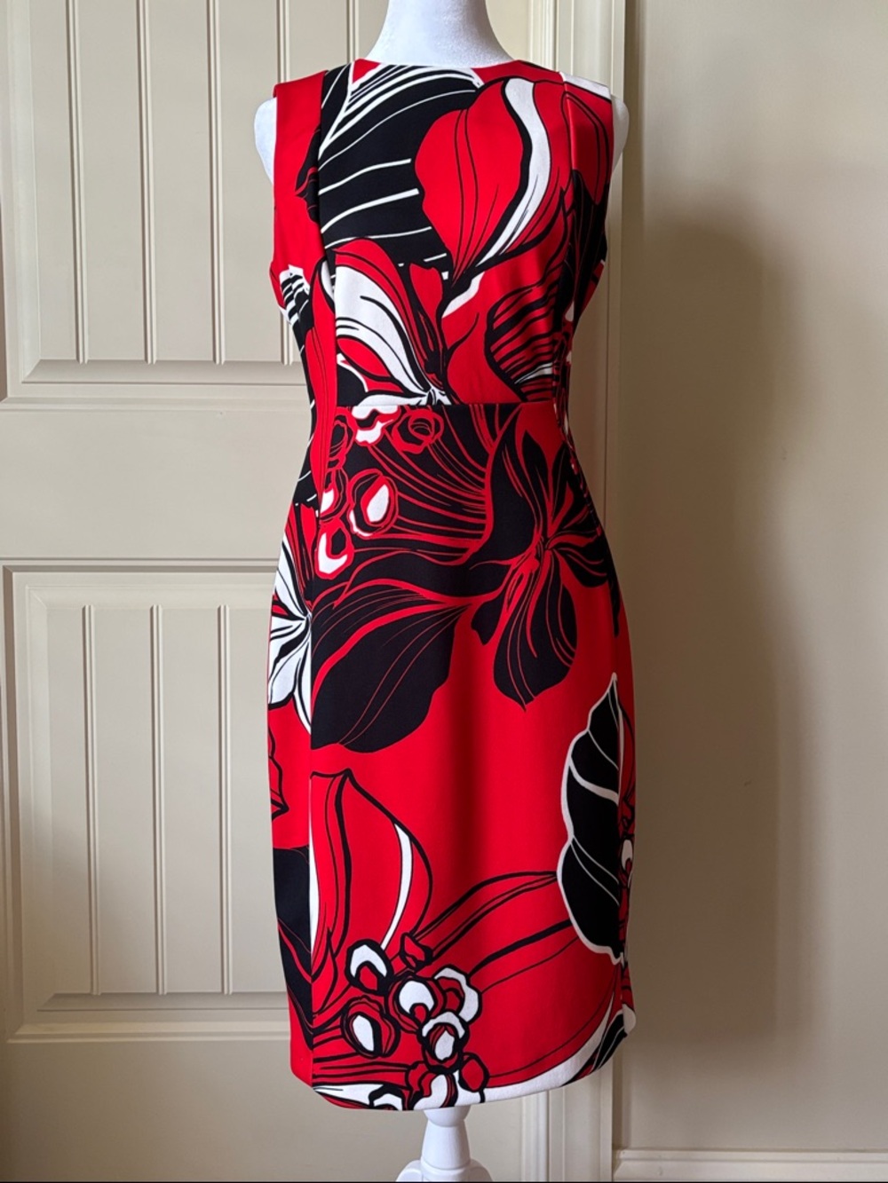 Calvin Klein Red Floral Midi Sheath Dress